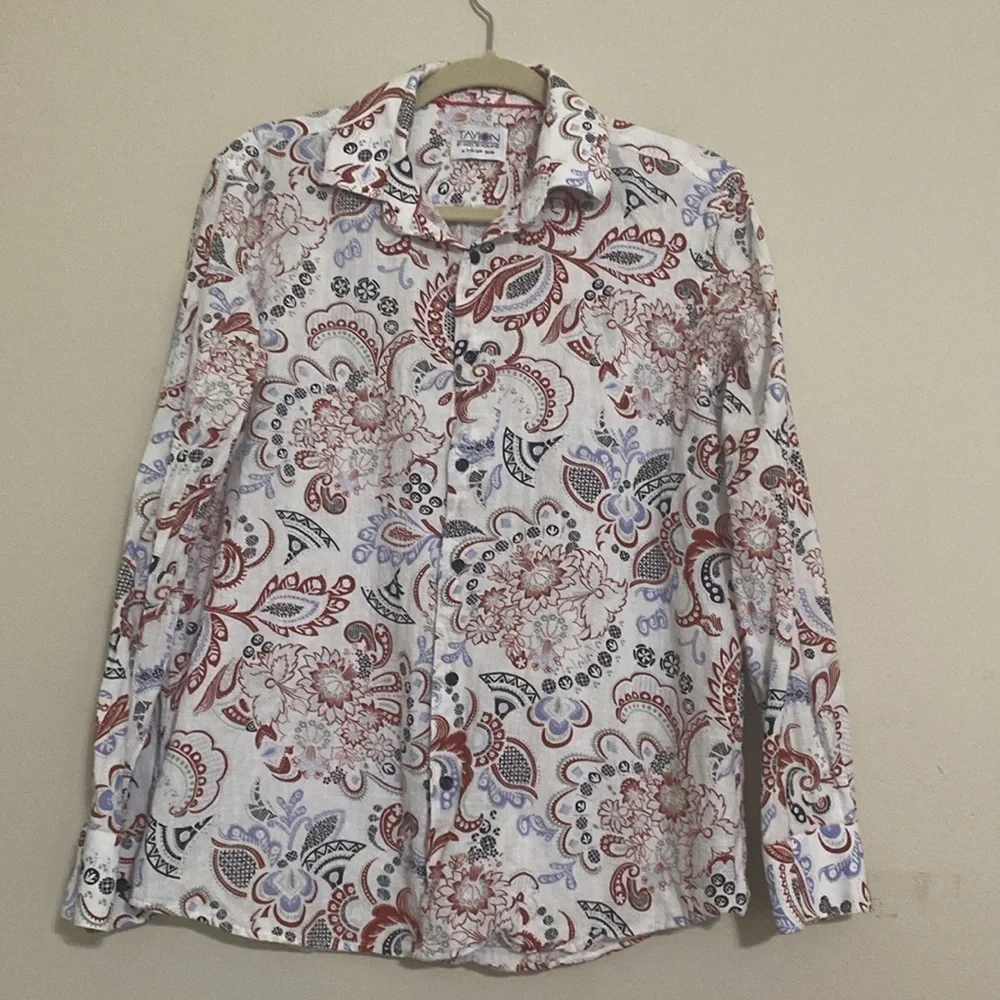Tayion Montee Holland men Paisley Shirt White M button down casual festival Y2K